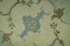 Ivory and Blue 6x9 Hand Knotted Traditional Oriental Oushak wool area rug