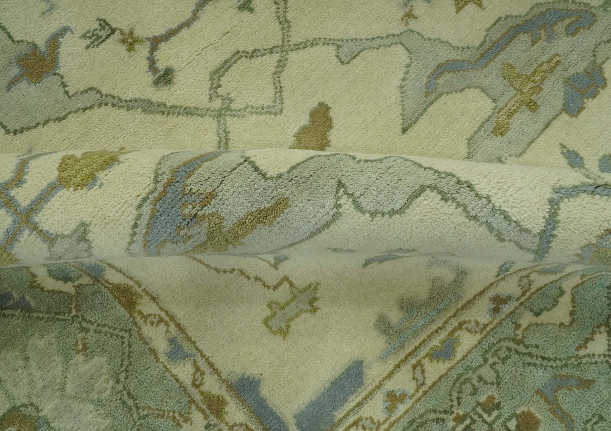 Ivory and Blue 6x9 Hand Knotted Traditional Oriental Oushak wool area rug