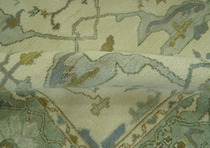 Ivory and Blue 6x9 Hand Knotted Traditional Oriental Oushak wool area rug