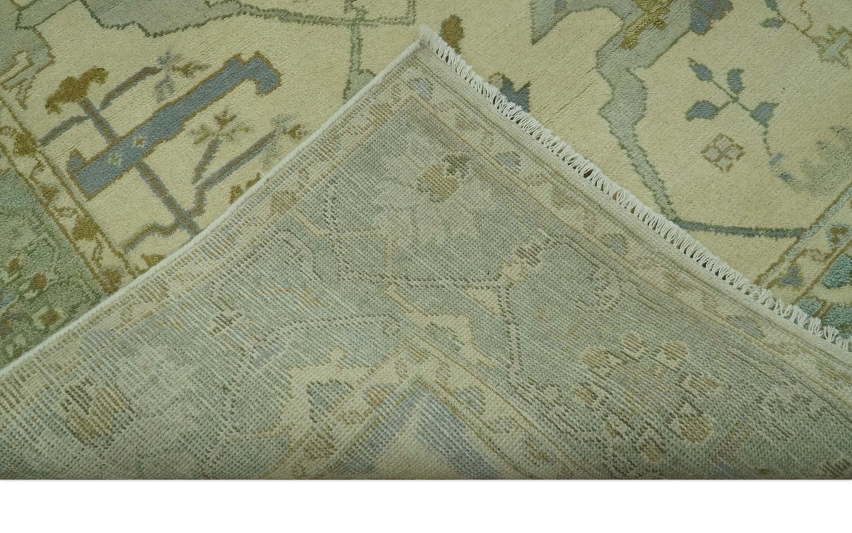 Ivory and Blue 6x9 Hand Knotted Traditional Oriental Oushak wool area rug