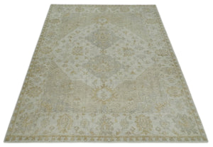 Ivory and Brown distressed finished Traditional Floral Low Pile Multi Size wool Area Rug