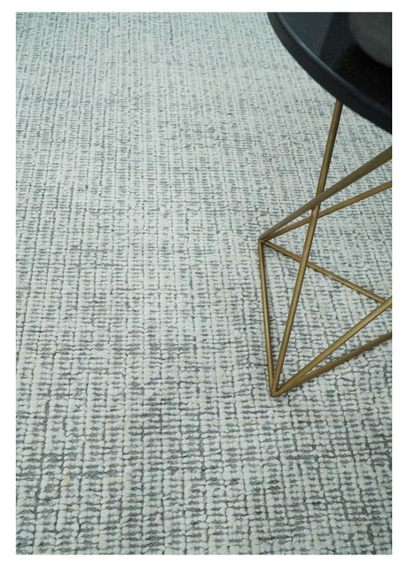 Ivory and Charcoal Traditional Abstract Hand Knotted 8x10 Wool Area Rug