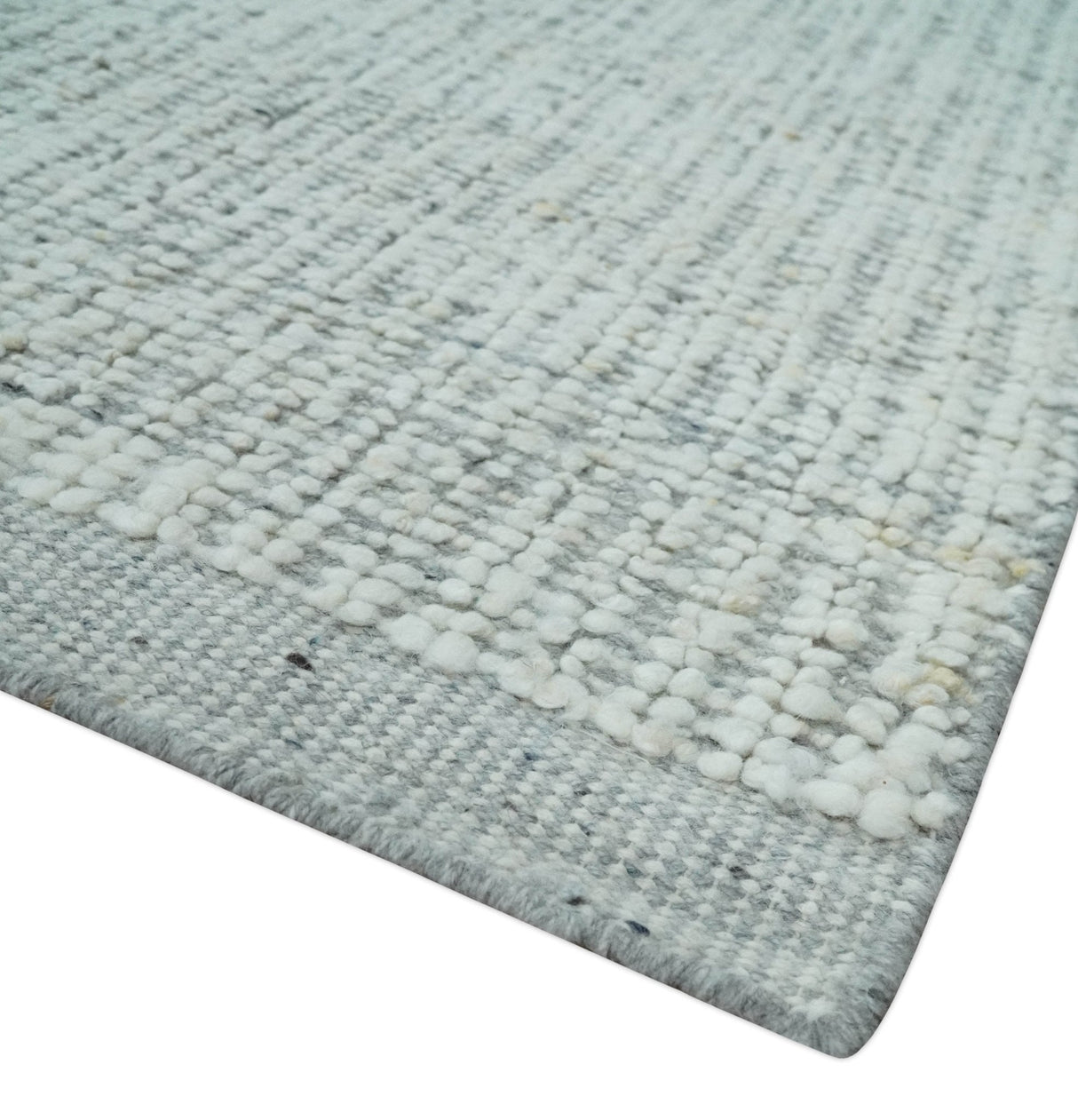 Ivory and Charcoal Traditional Abstract Hand Knotted 8x10 Wool Area Rug