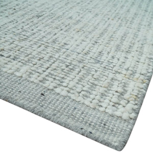 Ivory and Charcoal Traditional Abstract Hand Knotted 8x10 Wool Area Rug