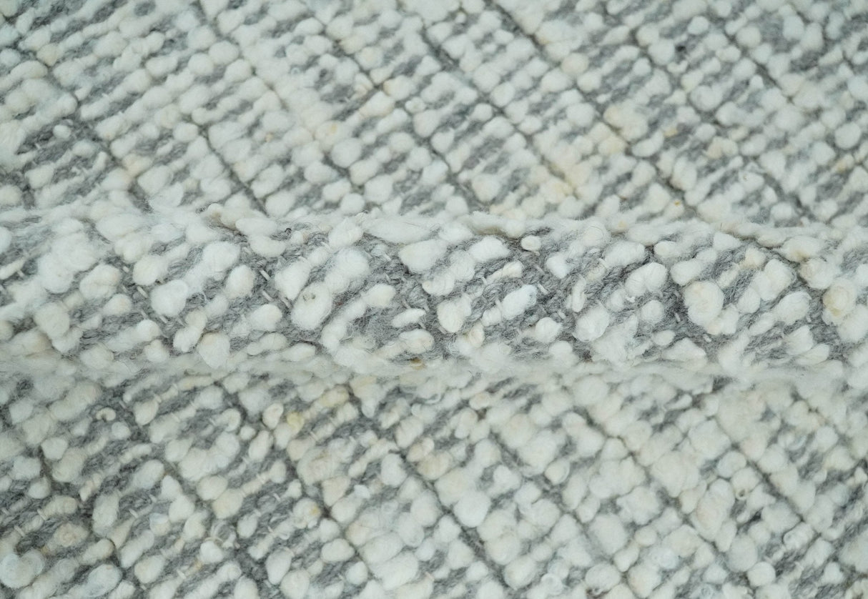 Ivory and Charcoal Traditional Abstract Hand Knotted 8x10 Wool Area Rug