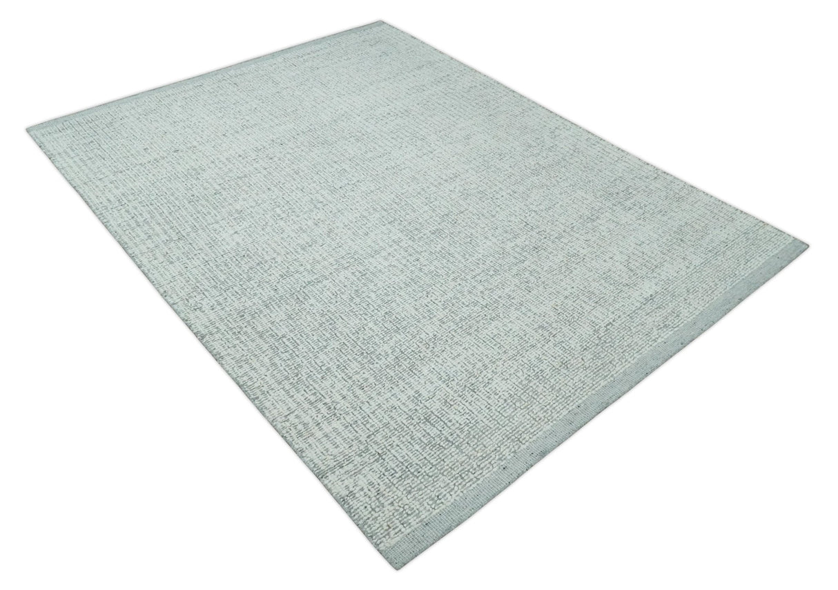 Ivory and Charcoal Traditional Abstract Hand Knotted 8x10 Wool Area Rug