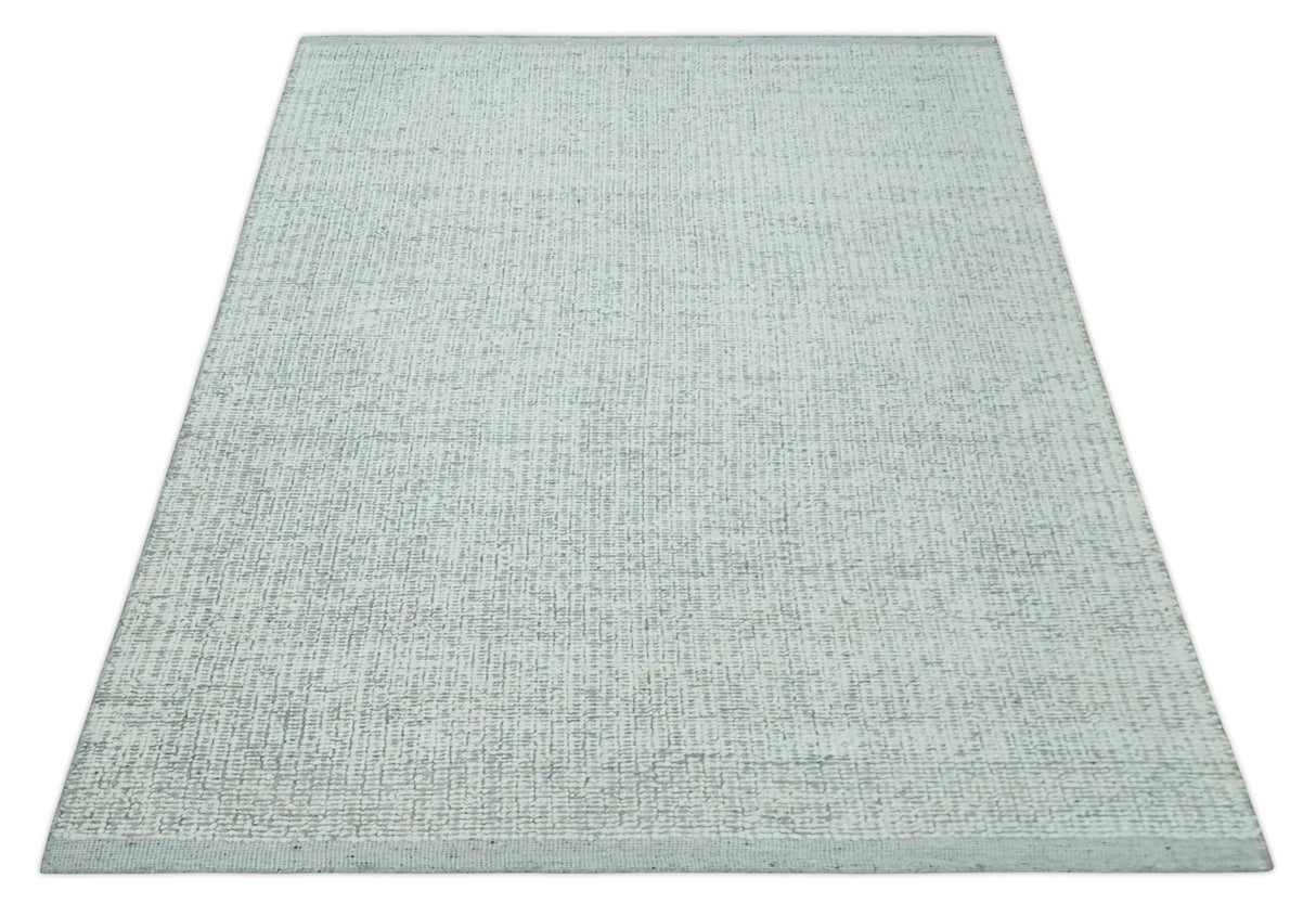 Ivory and Charcoal Traditional Abstract Hand Knotted 8x10 Wool Area Rug