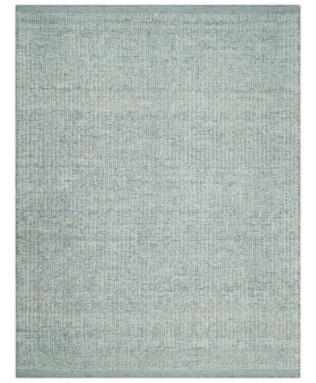 Ivory and Charcoal Traditional Abstract Hand Knotted 8x10 Wool Area Rug