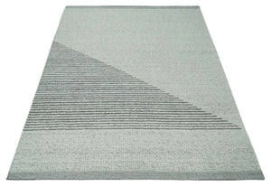 Ivory and Charcoal Traditional Stripes Hand Knotted 8x10 Wool Area Rug