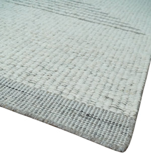 Ivory and Charcoal Traditional Stripes Hand Knotted 8x10 Wool Area Rug