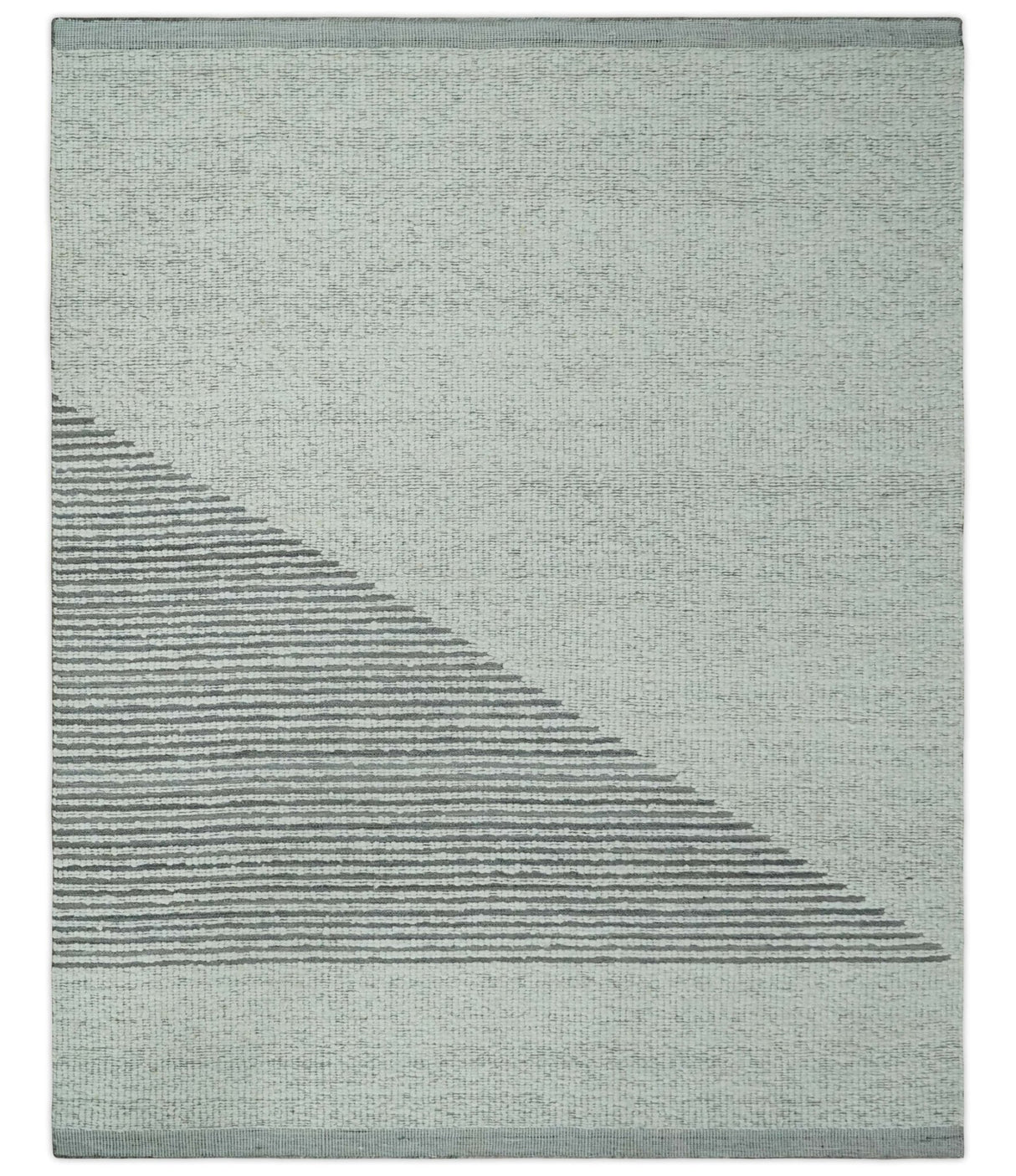 Ivory and Charcoal Traditional Stripes Hand Knotted 8x10 Wool Area Rug
