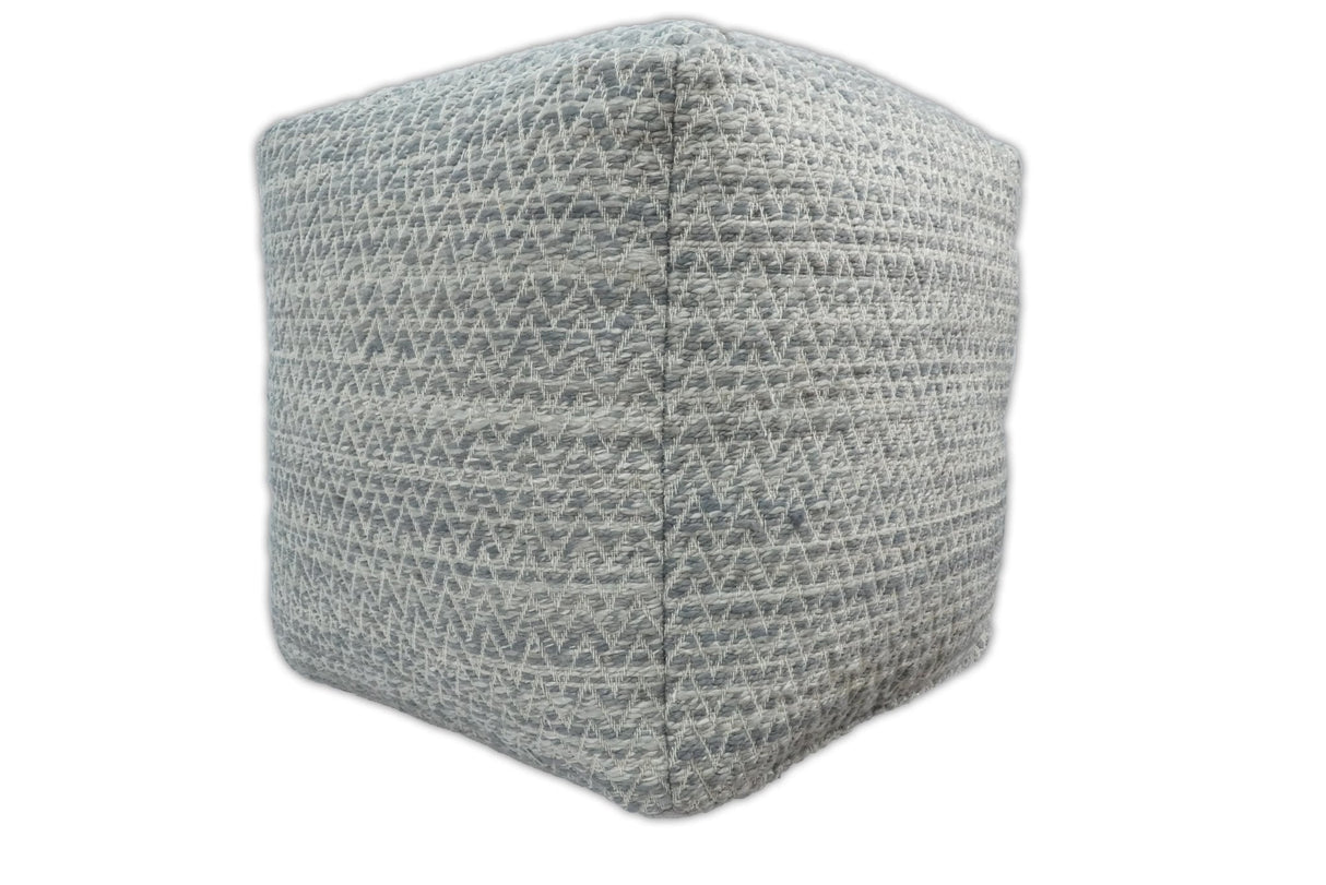 Ivory and GRAY Modern Handwoven Gray Blue Pouf Ottoman Made with Viscose, Contemporary Chevron Design, footstool, couch, side table | TRD109