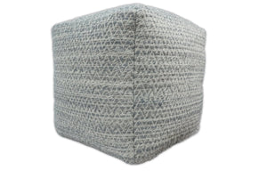Ivory and GRAY Modern Handwoven Gray Blue Pouf Ottoman Made with Viscose, Contemporary Chevron Design, footstool, couch, side table | TRD109