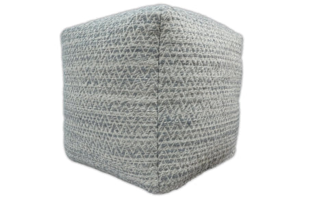 Ivory and GRAY Modern Handwoven Gray Blue Pouf Ottoman Made with Viscose, Contemporary Chevron Design, footstool, couch, side table | TRD109
