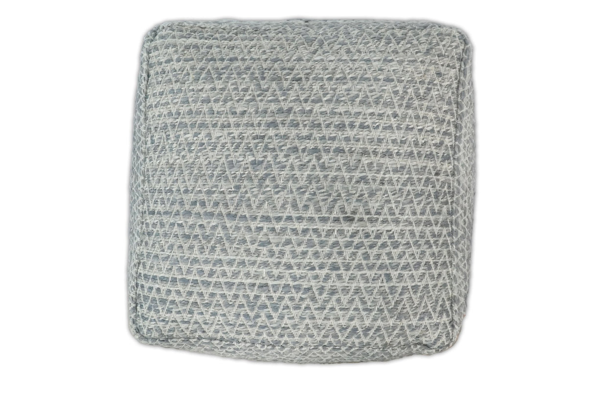 Ivory and GRAY Modern Handwoven Gray Blue Pouf Ottoman Made with Viscose, Contemporary Chevron Design, footstool, couch, side table | TRD109