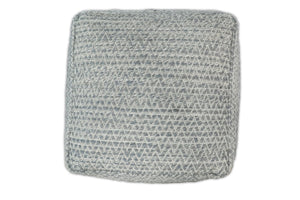 Ivory and GRAY Modern Handwoven Gray Blue Pouf Ottoman Made with Viscose, Contemporary Chevron Design, footstool, couch, side table | TRD109