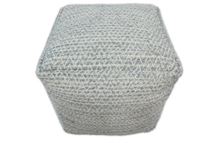 Ivory and GRAY Modern Handwoven Gray Blue Pouf Ottoman Made with Viscose, Contemporary Chevron Design, footstool, couch, side table | TRD109