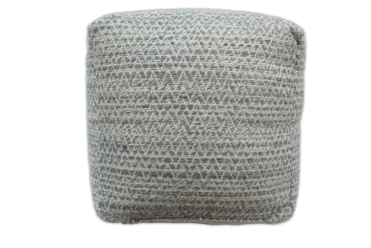 Ivory and GRAY Modern Handwoven Gray Blue Pouf Ottoman Made with Viscose, Contemporary Chevron Design, footstool, couch, side table | TRD109