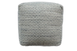 Ivory and GRAY Modern Handwoven Gray Blue Pouf Ottoman Made with Viscose, Contemporary Chevron Design, footstool, couch, side table | TRD109