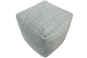 Ivory and GRAY Modern Handwoven Gray Blue Pouf Ottoman Made with Viscose, Contemporary Chevron Design, footstool, couch, side table | TRD109