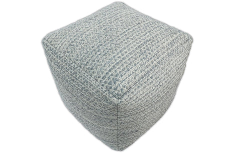Ivory and GRAY Modern Handwoven Gray Blue Pouf Ottoman Made with Viscose, Contemporary Chevron Design, footstool, couch, side table | TRD109