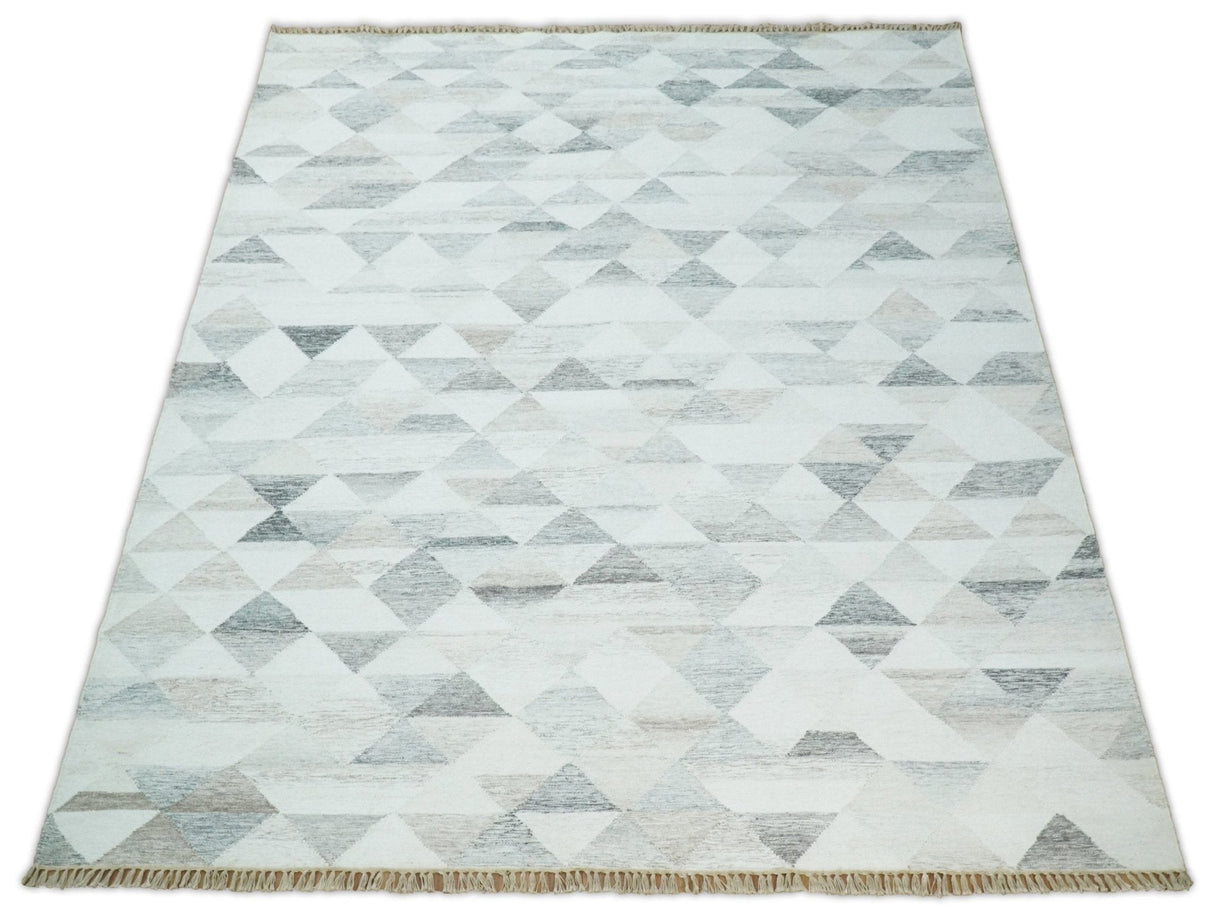 Ivory and Gray Boho Kilim Rug made with Fine Wool Blend | SE5