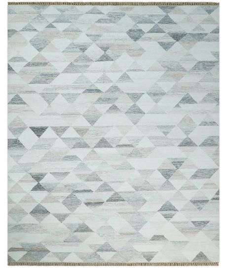 Ivory and Gray Boho Kilim Rug made with Fine Wool Blend | SE5