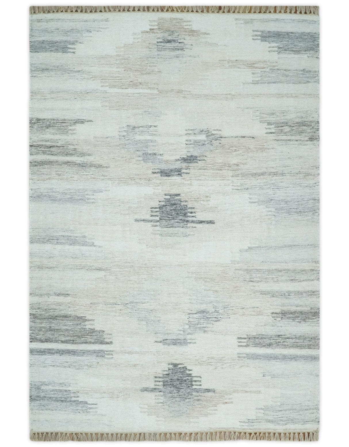 Ivory and Gray Kilim Rug made with fine wool and viscose | SE1