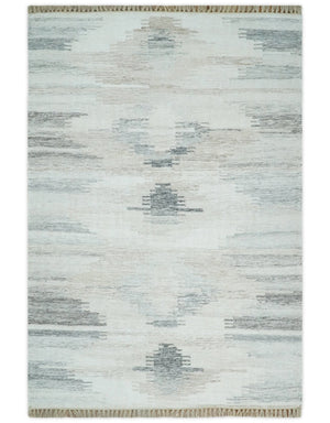 Ivory and Gray Kilim Rug made with fine wool and viscose | SE1