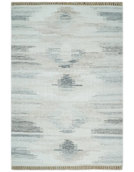 Ivory and Gray Kilim Rug made with fine wool and viscose | SE1