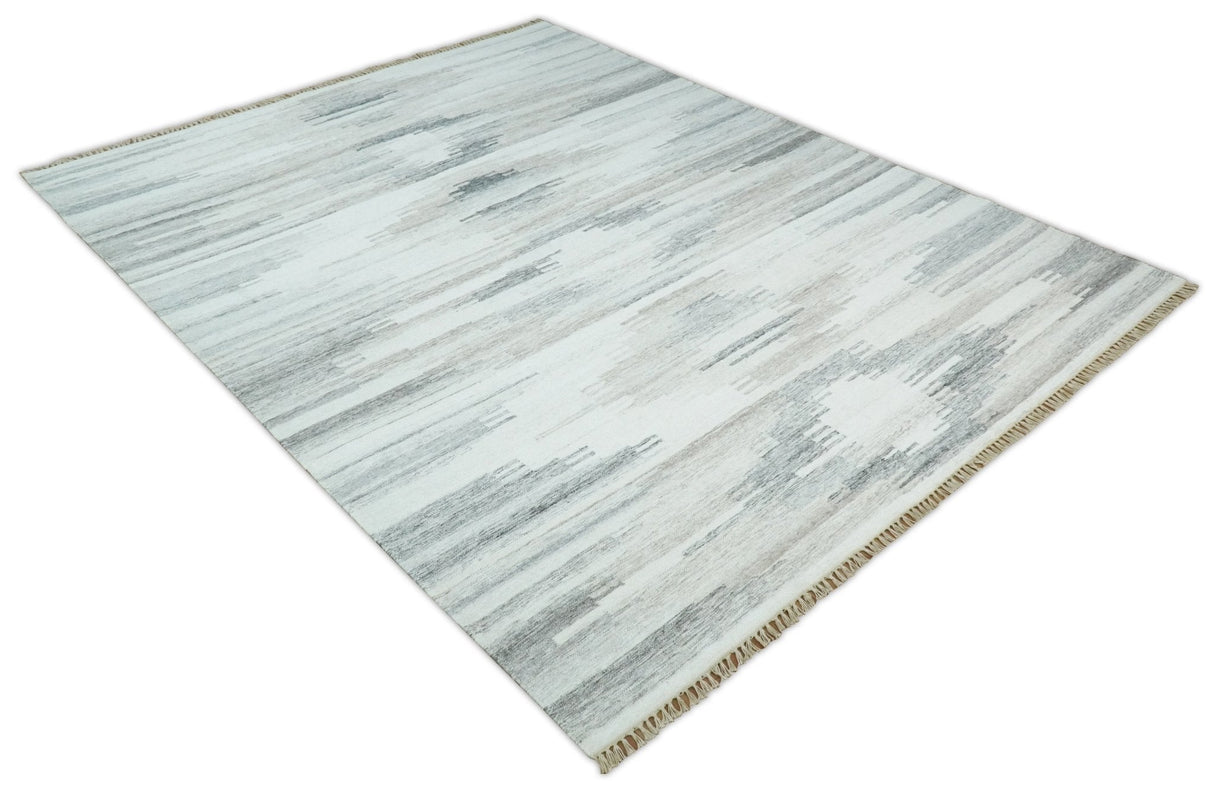 Ivory and Gray Kilim Rug made with fine wool and viscose | SE1