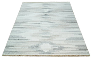 Ivory and Gray Kilim Rug made with fine wool and viscose | SE1