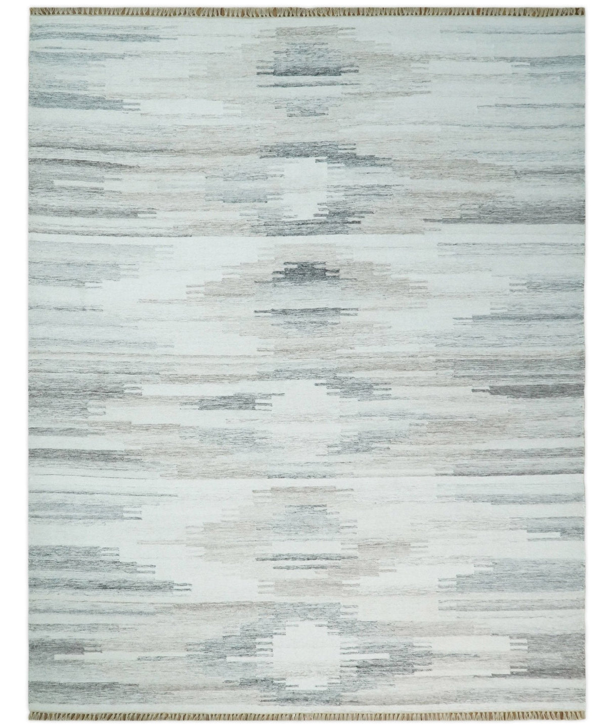 Ivory and Gray Kilim Rug made with fine wool and viscose | SE1
