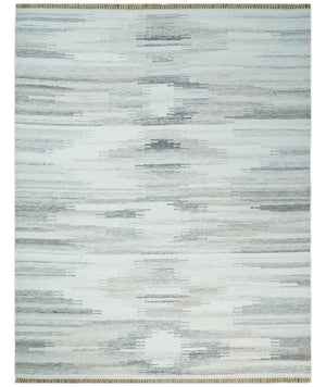 Ivory and Gray Kilim Rug made with fine wool and viscose | SE1