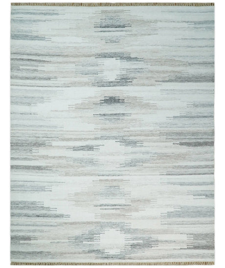 Ivory and Gray Kilim Rug made with fine wool and viscose | SE1