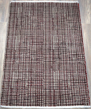 Ivory and Maroon Traditional Handmade Wool & Viscose 2x3 Area Rug | TRD140723