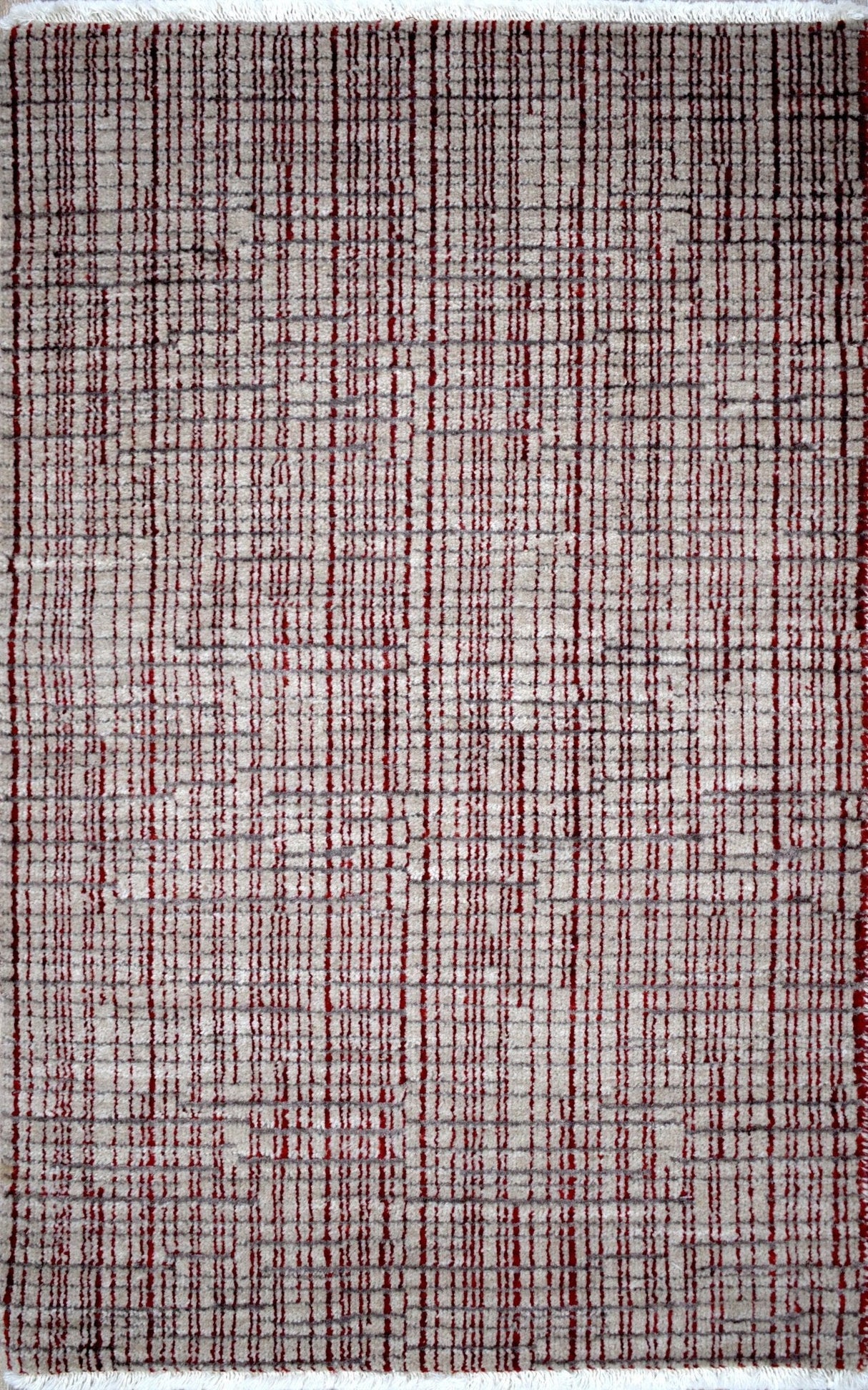 Ivory and Maroon Traditional Handmade Wool & Viscose 2x3 Area Rug | TRD140723