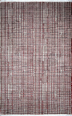 Ivory and Maroon Traditional Handmade Wool & Viscose 2x3 Area Rug | TRD140723