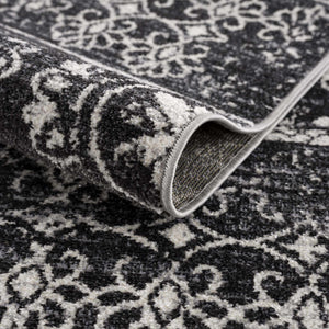 Kahraman Black&White Floral Washable Area Rug