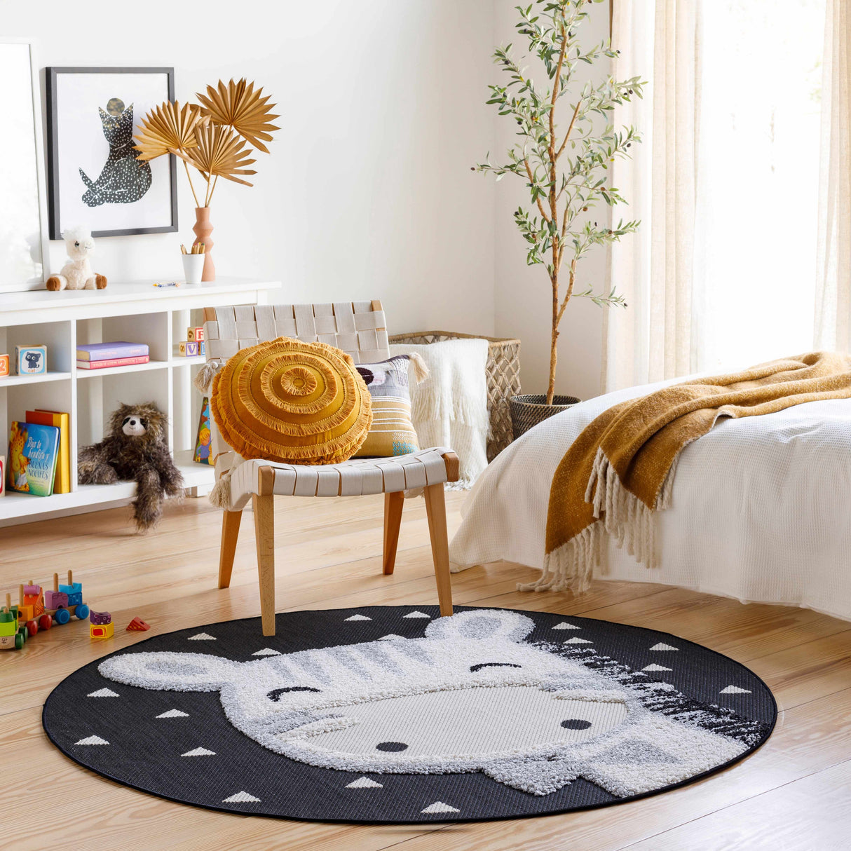 Kids Giraffe Bowtie Animal Print Nursery Area Rug