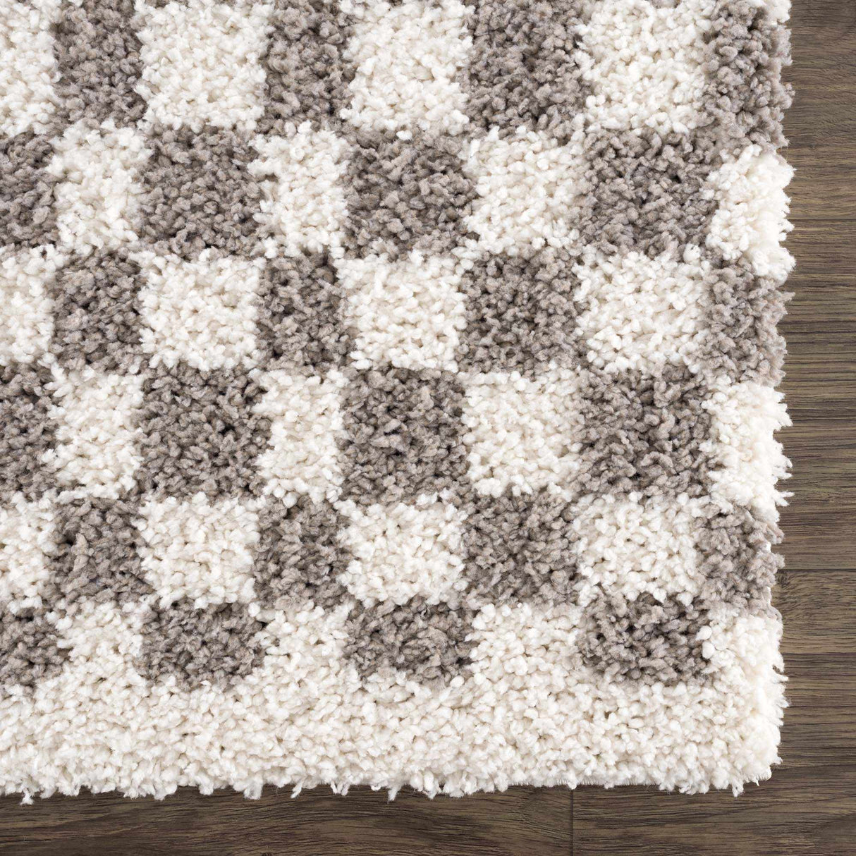 Kieu Taupe Checkered Plush Rug