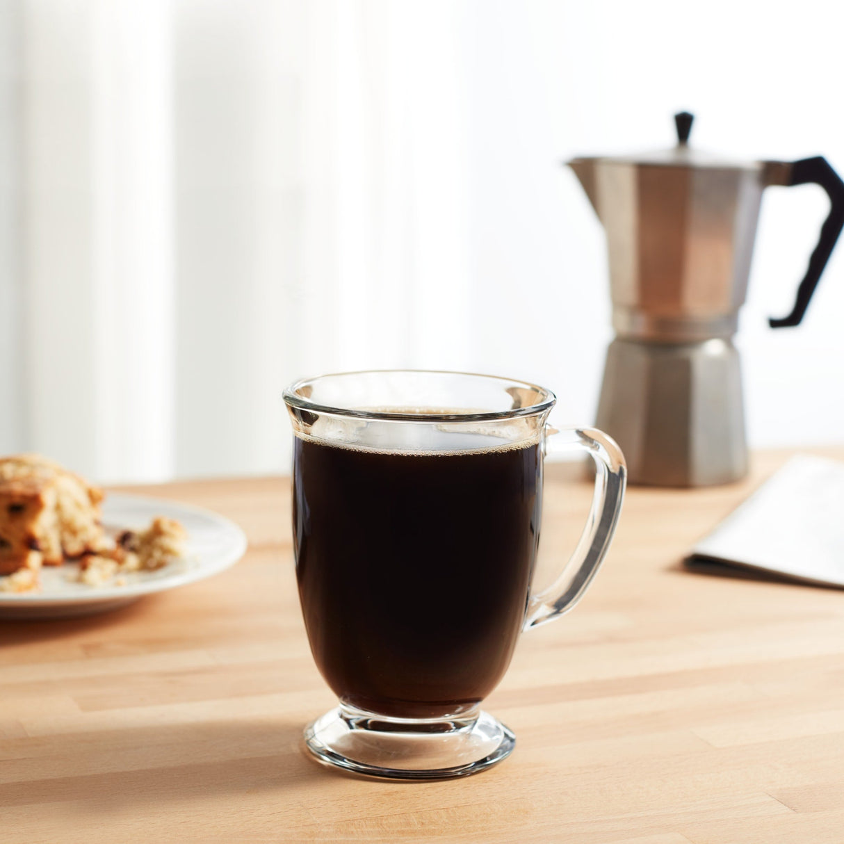 Kona Glass Coffee Mugs, 16 ounce, Set of 6