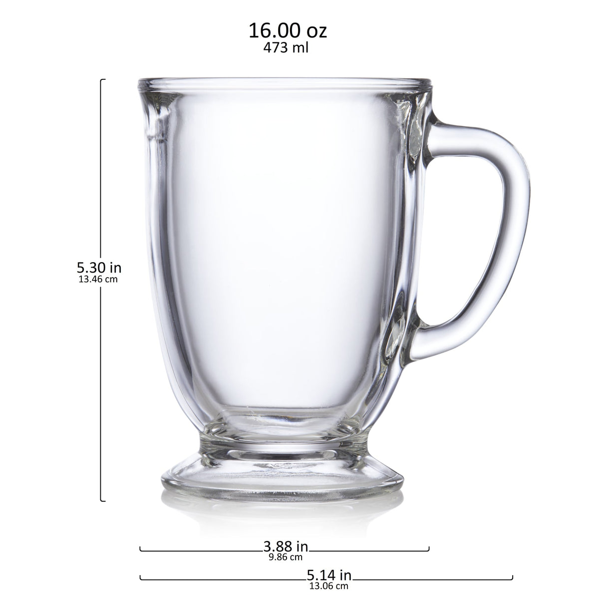 Kona Glass Coffee Mugs, 16 ounce, Set of 6