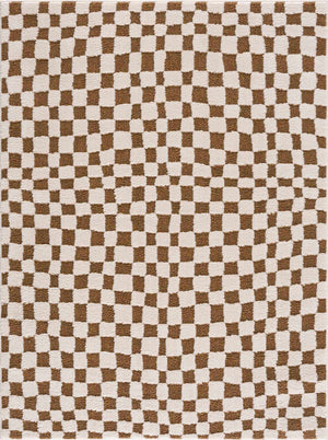 Lajos Brown Checkered Area Rug