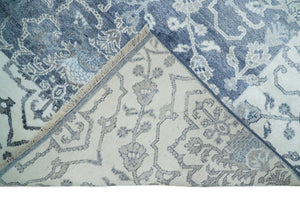 Large 8x10 Fine Hand Knotted Blue and Ivory Traditional Ikat Design Antique Floral Bamboo Silk Rug | TRDCP513810