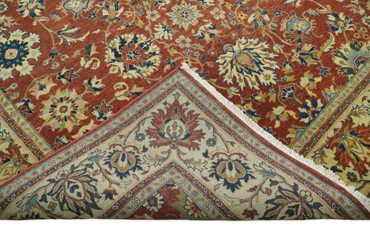 Large 8x10 Fine Hand Knotted Rust and Beige Traditional Vintage Style Mahal Antique Wool Rug | TRDCP468810