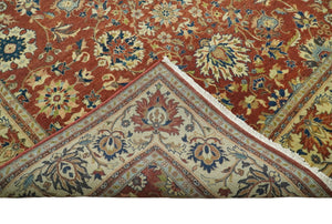 Large 8x10 Fine Hand Knotted Rust and Beige Traditional Vintage Style Mahal Antique Wool Rug | TRDCP468810