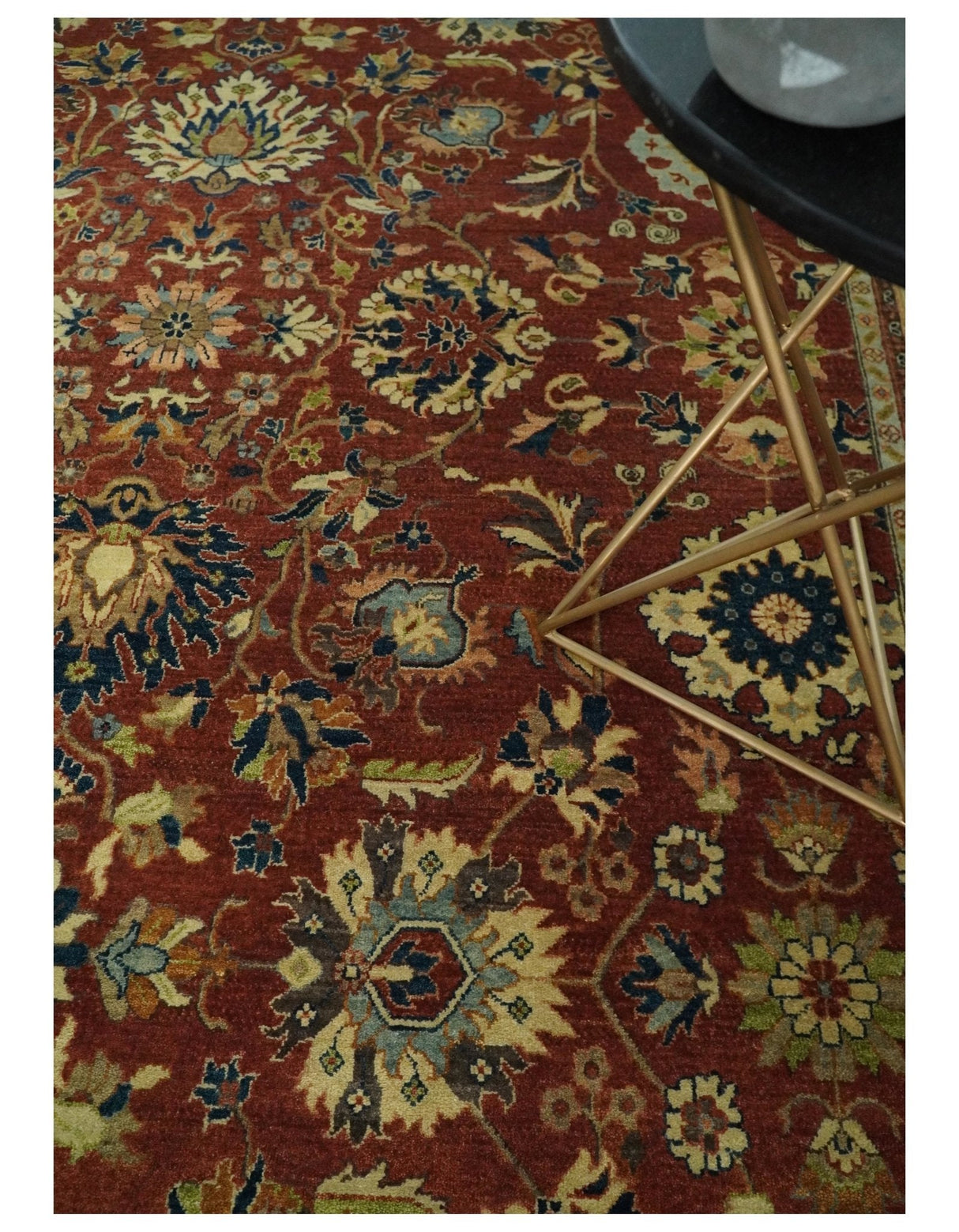 Large 8x10 Fine Hand Knotted Rust and Beige Traditional Vintage Style Mahal Antique Wool Rug | TRDCP468810