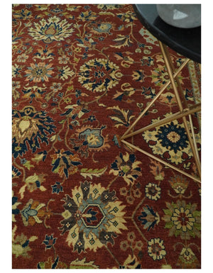 Large 8x10 Fine Hand Knotted Rust and Beige Traditional Vintage Style Mahal Antique Wool Rug | TRDCP468810