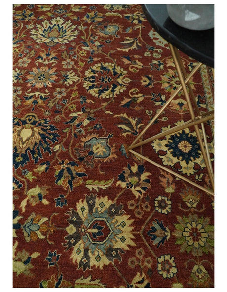 Large 8x10 Fine Hand Knotted Rust and Beige Traditional Vintage Style Mahal Antique Wool Rug | TRDCP468810